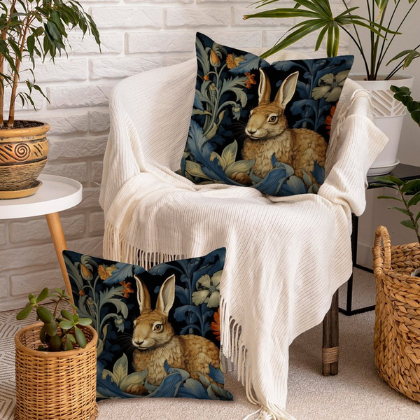 2Pack William Morris Rabbit Throw Pillow Covers Floral Art Nouveau Home Decor Chinoiserie Pillowcase 18x18 Inch 1-Sided Print