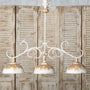 Handcrafted Rustic Pendant Light, Vintage Farmhouse Chandelier, 3-Light Ceiling Fixture, Distressed White & Gold Metal, Pre-Assembled, UL Listed for Indoor Use
