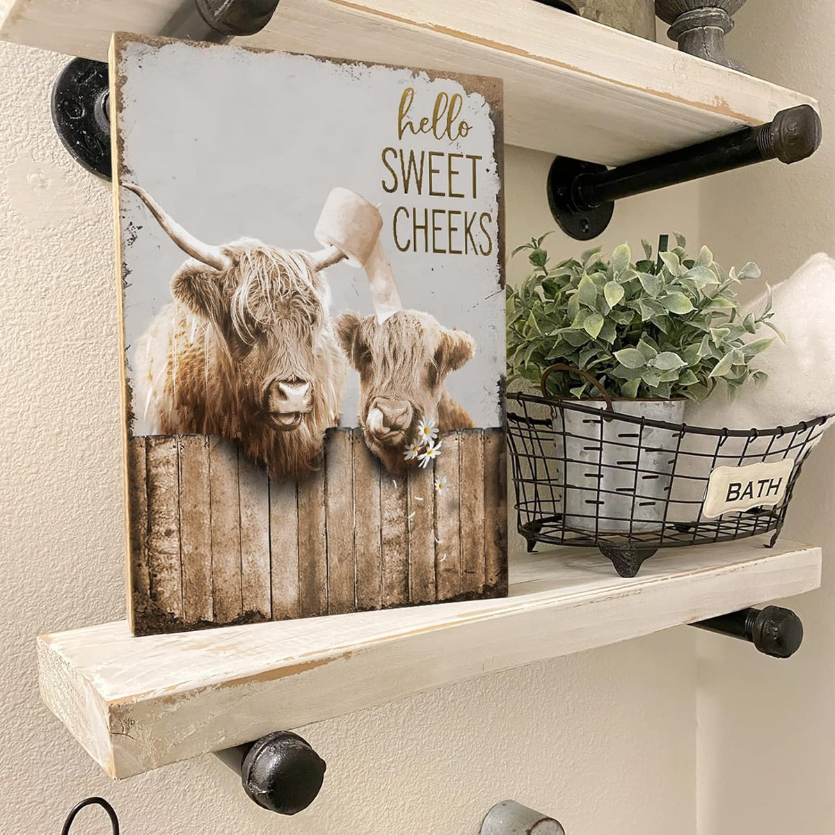 Bathroom Decor Canvas Wall Art Highland Cow Pictures Wall Decor Farmhouse Bathroom Cow Painting for Bathroom Toilet Country Cattle Prints