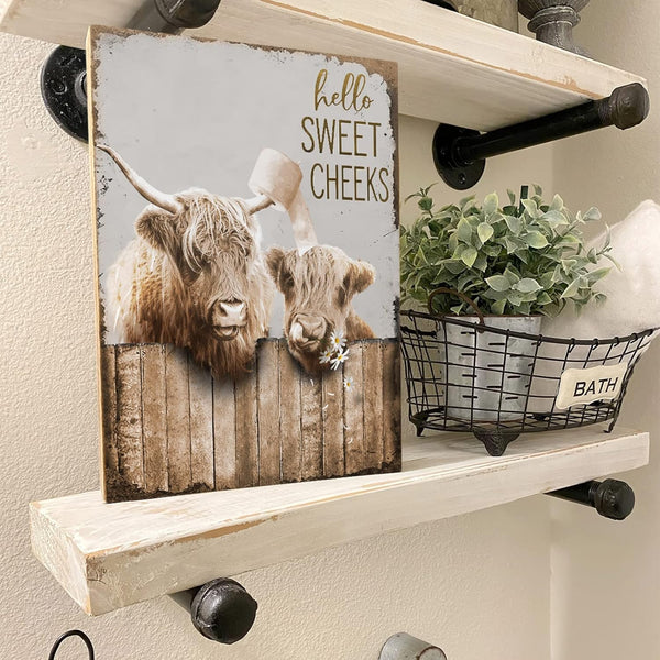 Bathroom Decor Canvas Wall Art Highland Cow Pictures Wall Decor Farmhouse Bathroom Cow Painting for Bathroom Toilet Country Cattle Prints