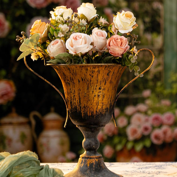vintage plant pots indoor Vintage French Metal Urn Planter – Distressed Black & Gold Decorative – Reviclas