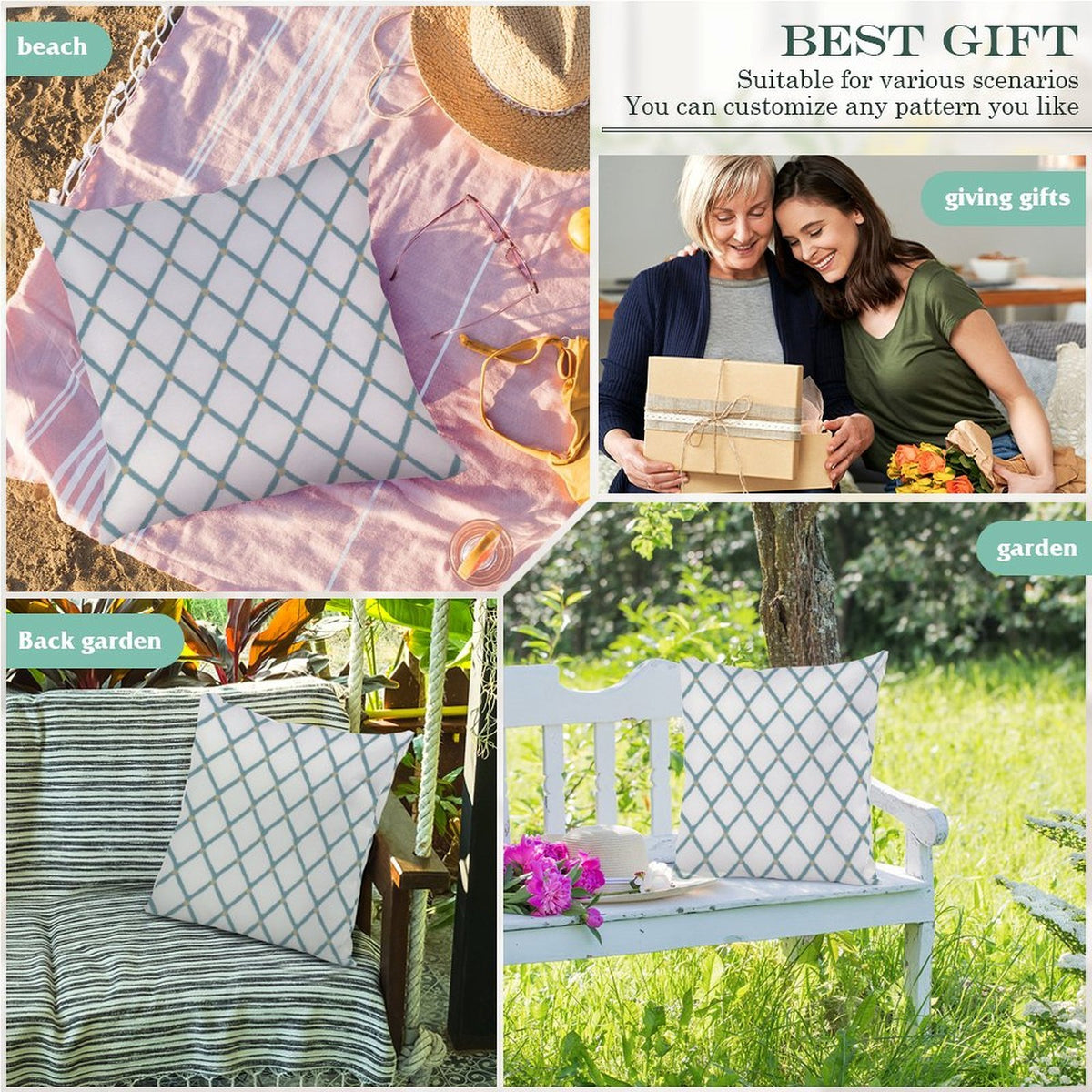 Waterproof Outdoor Throw Pillow Cover, Teal Pineapple Geometric Summer Decorative Cover, Rustic Pillow Sham