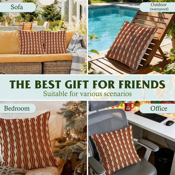 Waterproof Outdoor Throw Pillow Cover, Inkat in Orange Beige Pillow Cover, Rustic Pillow Sham