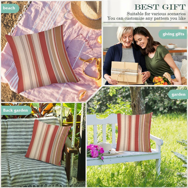 Waterproof Outdoor Throw Pillow Cover, Colorful Stripes Rustic Pillow Sham