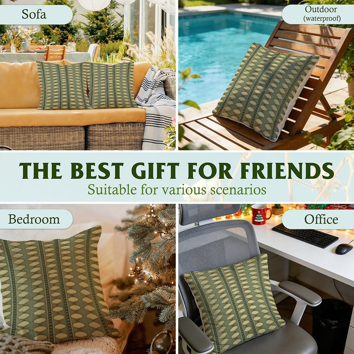 Waterproof Outdoor Throw Pillow Cover, Sage Green Pillow Cover, Rustic Pillow Sham