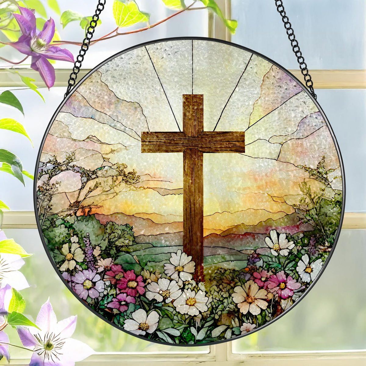8 Inch Stained Glass Wildflowers Suncatcher Christian Stained Glass Windows Hanging Flower