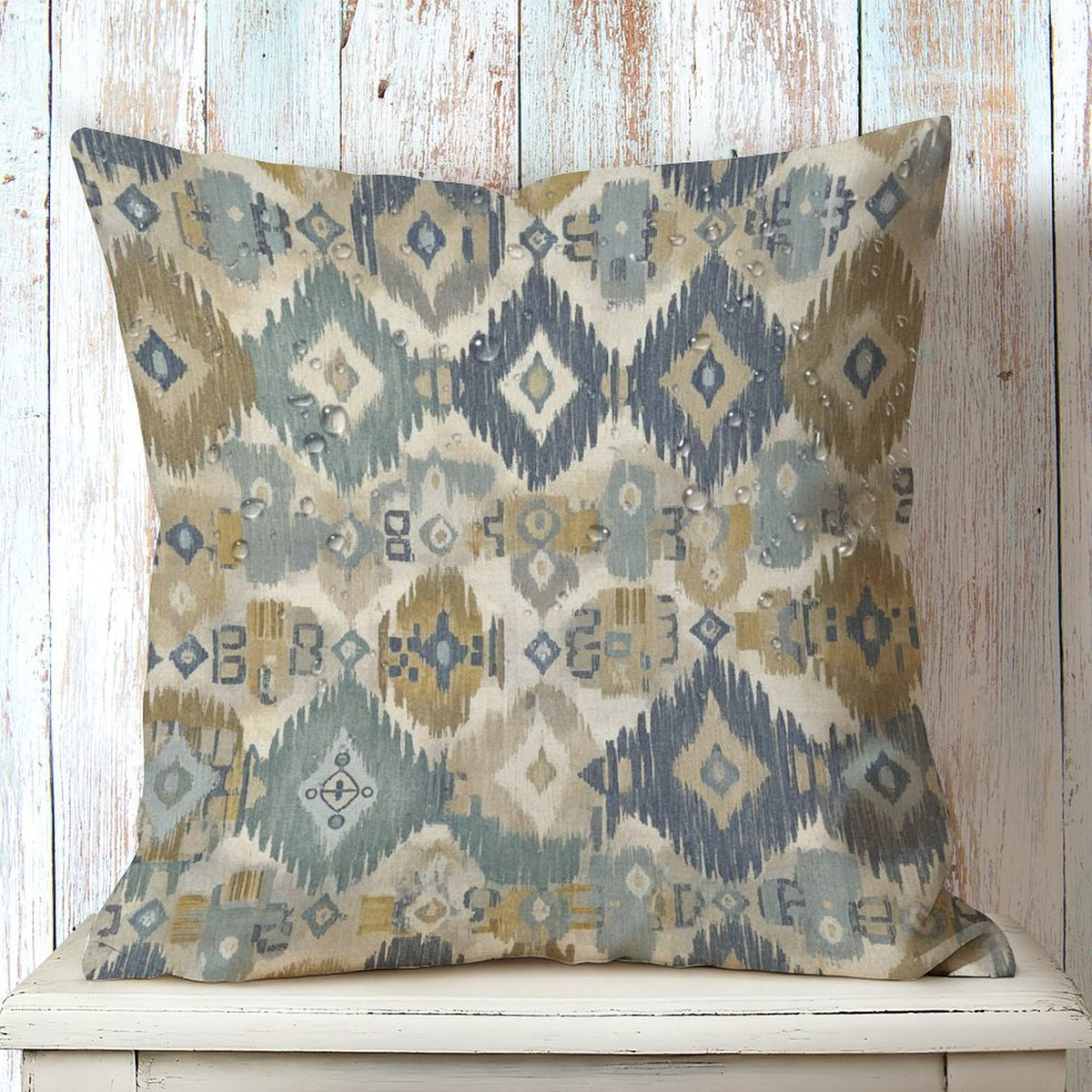 Waterproof Outdoor Throw Pillow Cover, Boho Ikat Decorative Cover, Rustic Pillow Sham