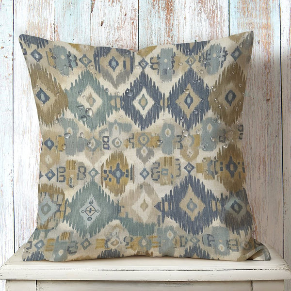 Waterproof Outdoor Throw Pillow Cover, Boho Ikat Decorative Cover, Rustic Pillow Sham