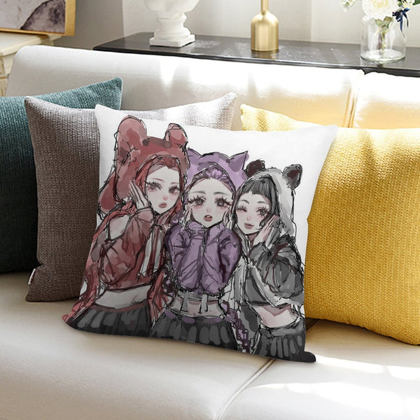 Kpop Demon Monster Soft Plush Pillow Cover 18"x18" – Ultra Soft Short Plush Square Cushion Cover with Hidden Zipper, Single-Sided Print Decorative Throw Pillowcase for Sofa, Bed, and Home Decor