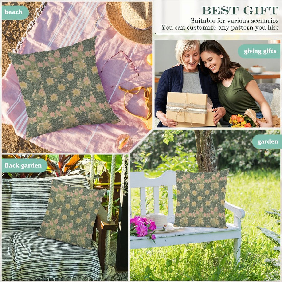 Waterproof Outdoor Throw Pillow Cover, Spring William Morris flowers Rustic Pillow Sham