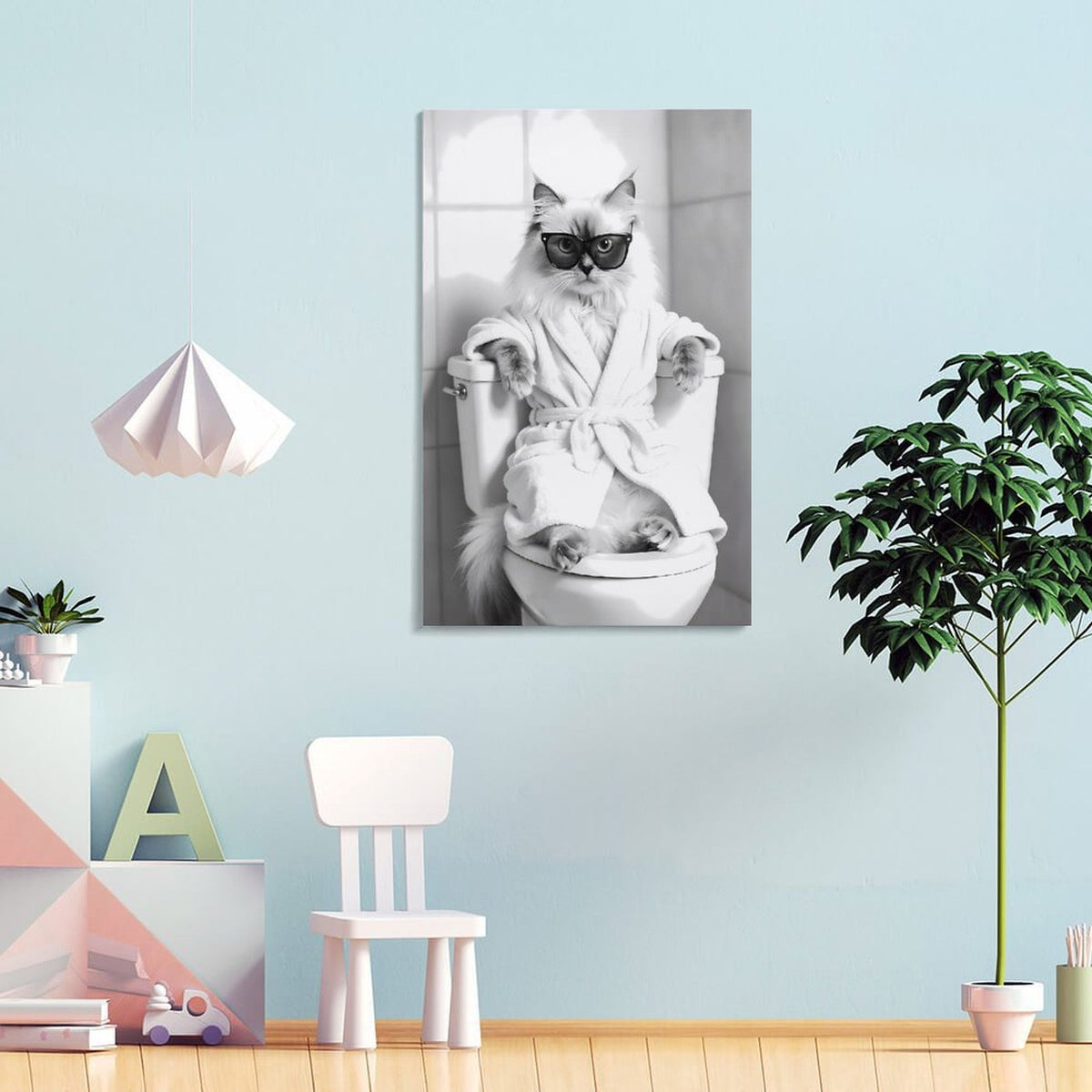 Cat Bathroom Canvas Wall Art Funny Animal Bathroom Wall Art Ragdoll Cat on the Toilet Bathroom Painting