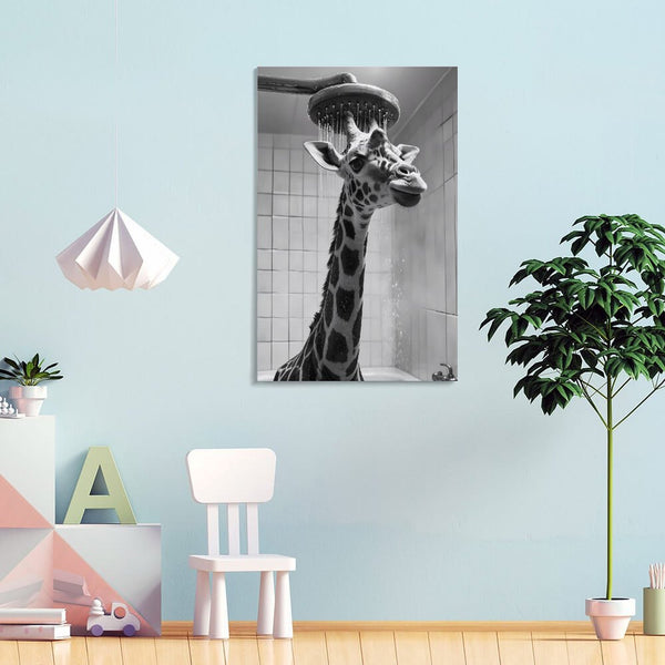 Giraffe Bathroom Wall Art, Funny Giraffe Pictures Wall Decor, Black and White Animal Canvas Prints Painting
