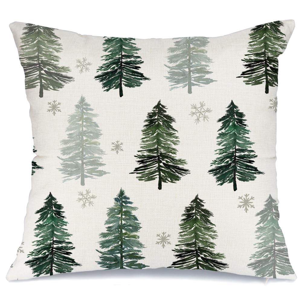 Christmas Pillow Cover 18X18 Inch Christmas Tree Snowflake Decoration Green