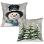 Christmas Pillow Cover 18X18 Set of 2,Christmas Trees Snowman Snowflakes