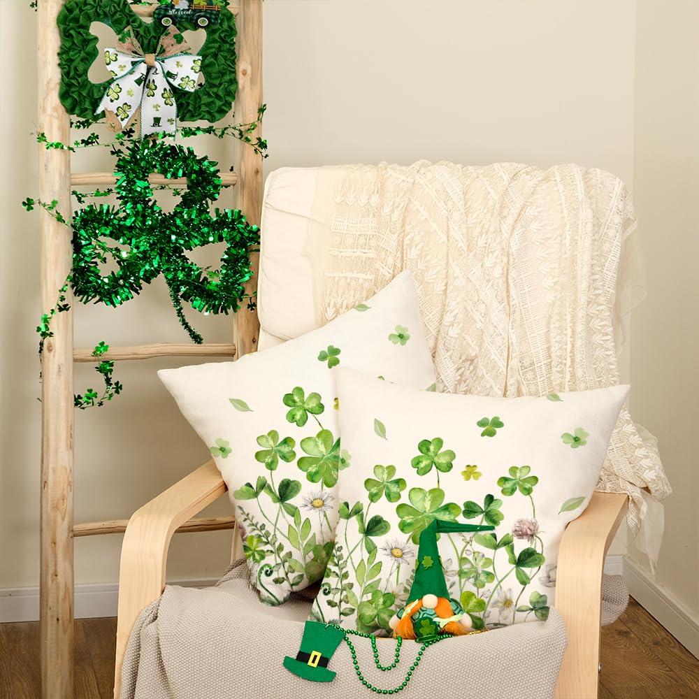 St.Patricks Day Pillow Covers 18X18 Inch Set of 2,Shamrock Floral Decorations