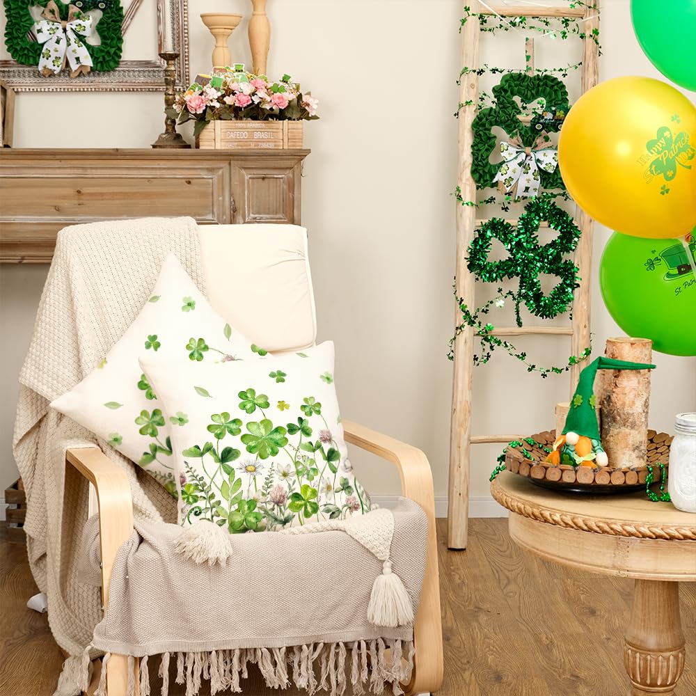 St.Patricks Day Pillow Covers 18X18 Inch Set of 2,Shamrock Floral Decorations