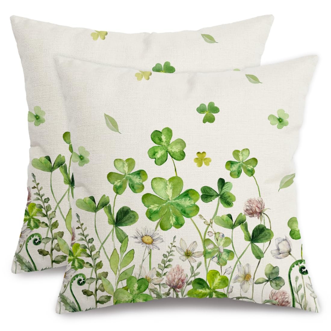 St.Patricks Day Pillow Covers 18X18 Inch Set of 2,Shamrock Floral Decorations