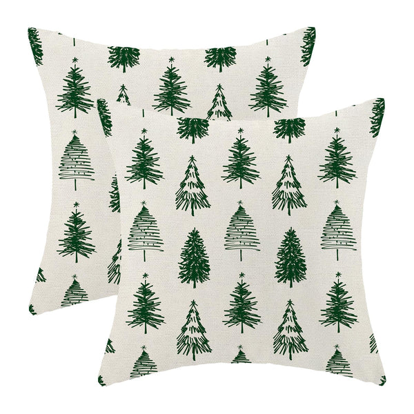 Christmas Pillow Covers 18x18 Inch Set of 2 Green Christmas Trees Throw Pillows Case