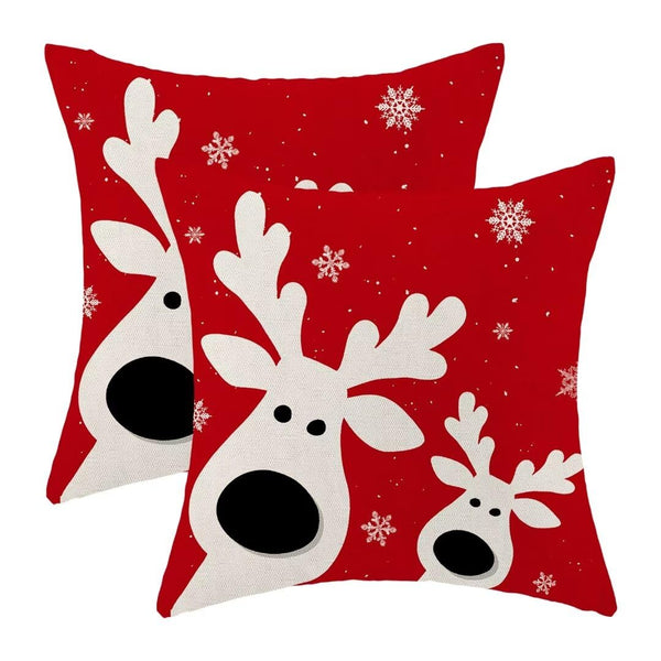 Merry Christmas Pillow Covers 18 x 18 Inch Set of 2, Winter Red Snowflake Deer Decorative Throw Pillow Covers