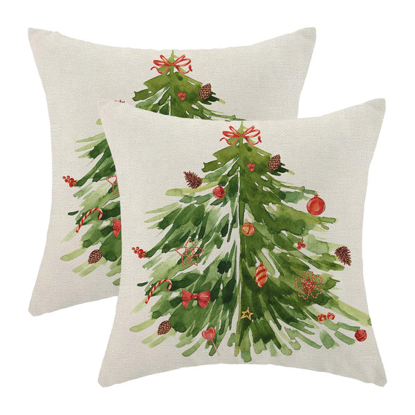 Watercolor Green Tree Pillow Covers 18x18 Inch Set of 2,Nature Forest Decorative