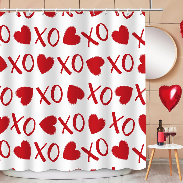 70.8"Funny Valentines Shower Curtain, XOXO Romantic Waterproof Polyester Fabric Bathroom Curtain Set