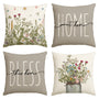 Spring Wildflowers Home Sweet Home Throw Pillow Covers, 18x18 Inch Autumn Seasonal Decorations Set of 4