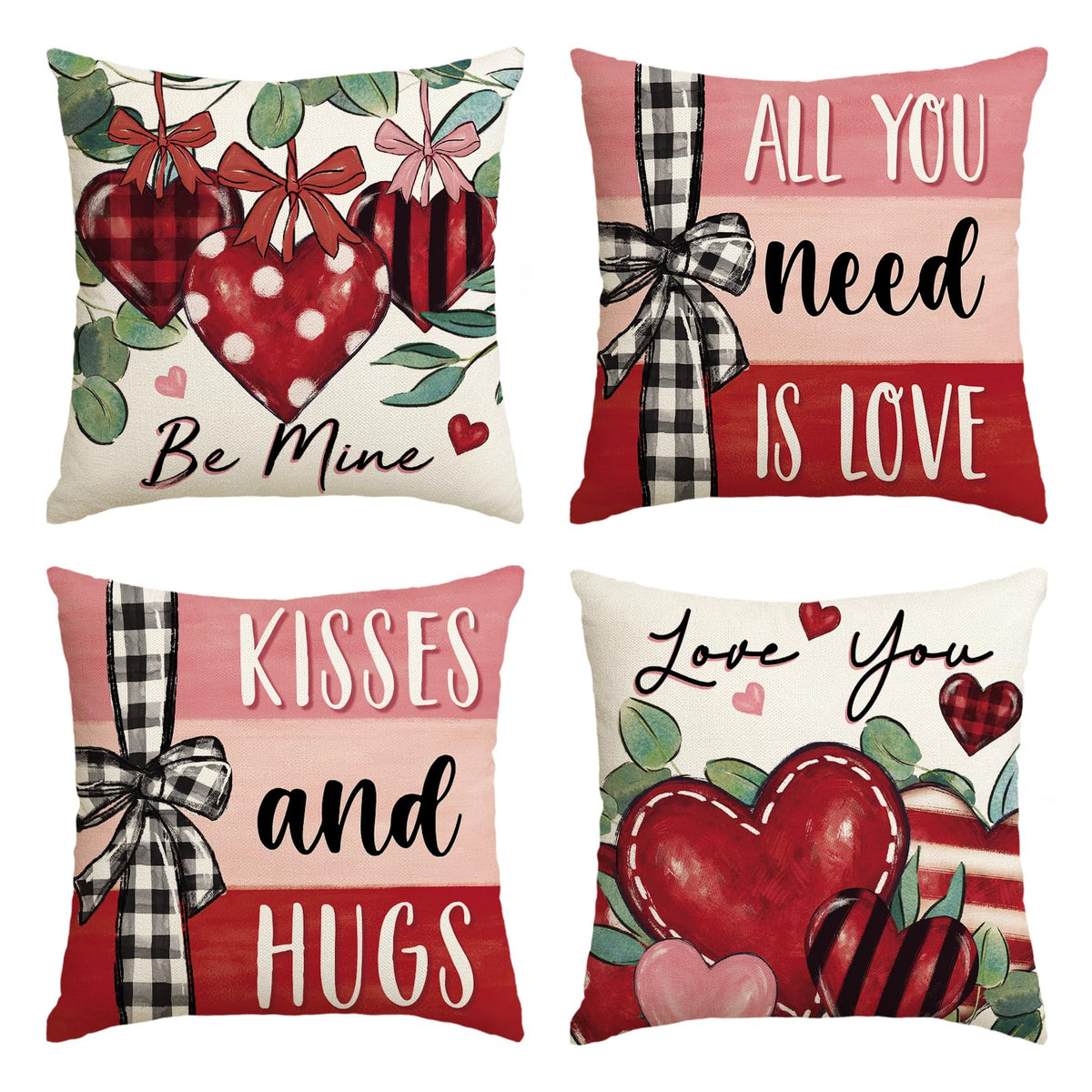 All You Need is Love Valentine's Day Throw Pillow Covers, 18 x 18 Inch Valentine Heart Stripes