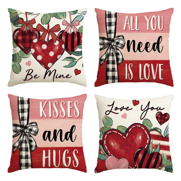 All You Need is Love Valentine's Day Throw Pillow Covers, 18 x 18 Inch Valentine Heart Stripes