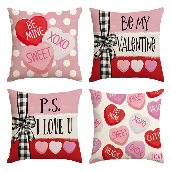 Be My Valentine Red Candy Heart Throw Pillow Covers, 18 x 18 Inch Valentine Stripes