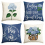 Blue Hydrangea Spring Summer Throw Pillow Covers, 18 x 18 Inch Today is A Good Day Dark Blue