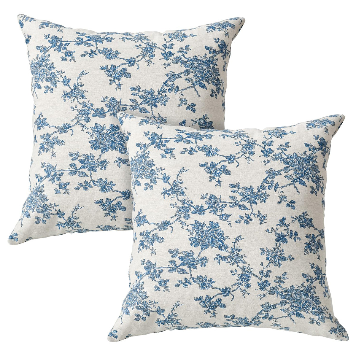 Chinoiserie Grandmillennial Bule White Flower Christmas Throw Pillow Covers 18 x 18 Inch Set of 2