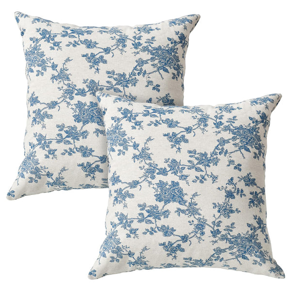 Chinoiserie Grandmillennial Bule White Flower Christmas Throw Pillow Covers 18 x 18 Inch Set of 2