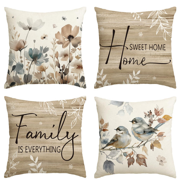Velvet Chinoiserie Poppy Flowers Chickadee Spring Home Sweet Home Throw Pillow Covers
