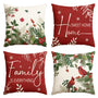 Set of 4 Christmas Cardinal Home Sweet Home Poinsettia Holly Berries Throw Pillow Covers, 18 x 18 Inch