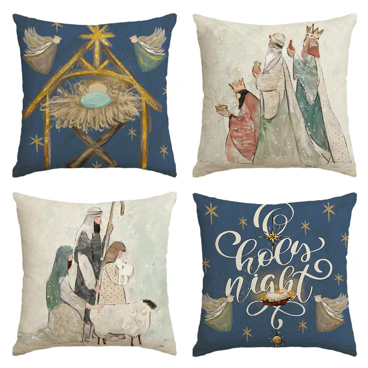 Christmas O Holy Night Jesus Snowflake Throw Pillow Covers, 18 x 18 Inch