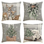 Christmas Tree Reindeer Truck Stripes Gray Throw Pillow Covers, 18 x 18 Inch Winter Holiday Cushion Case