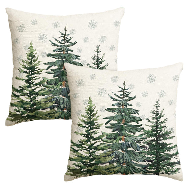 Christmas Trees Snowflake Throw Pillow Covers Set of 2, 18 x 18 Inch Winter Holiday Cushion Case
