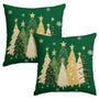 Christmas Trees Star Green Throw Pillow Covers Set of 2, 18 x 18 Inch Snowflake Seasonal Winter Holiday Cushion Case