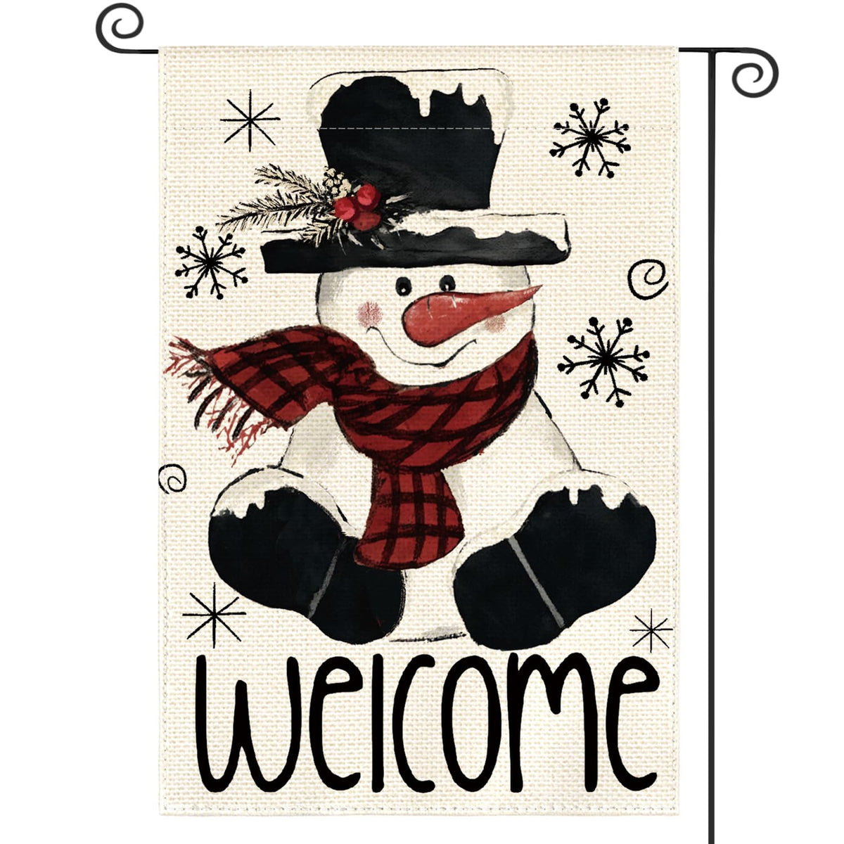 Christmas Winter Garden Flag 12x18 Inch 1-Sided Outside, Snowman Snowflake Welcome