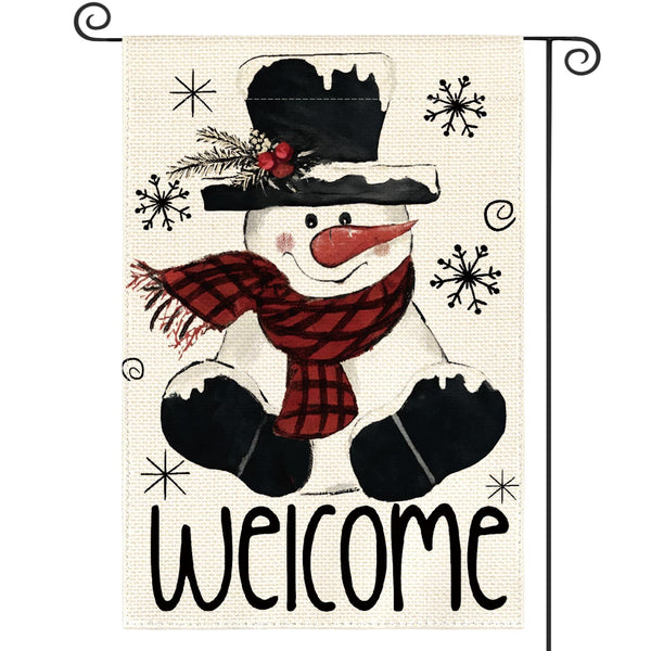 Christmas Winter Garden Flag 12x18 Inch 1-Sided Outside, Snowman Snowflake Welcome