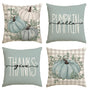Hello Pumpkin Give Thanks Throw Pillow Covers 18x18 Set of 4, Fall Autumn Thanksgiving Eucalyptus Leaves Harvest