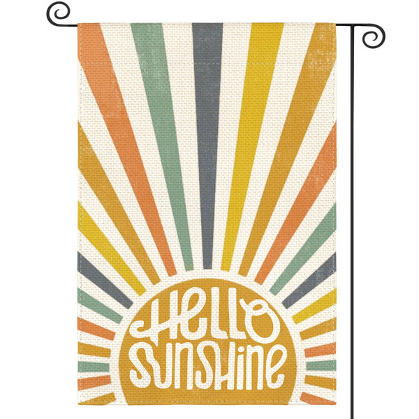 Hello Sunshine Classic Garden Flag 12x18 Inch 1 Sided Outside, Summer Party Holiday Burlap