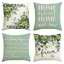 Home Sweet Home Eucalyptus Leaves Throw Pillow Covers, 18 x 18 Inch Seasonal Fall Motto Green