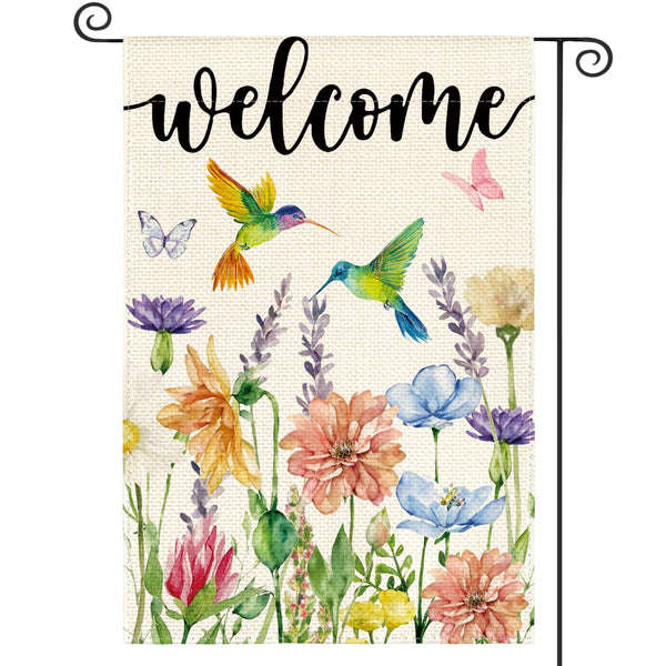 Hummingbird Spring Flowers Garden Flag 12 x 18 Inch 1 Sided, Seasonal Welcome Yard Outdoor Flag