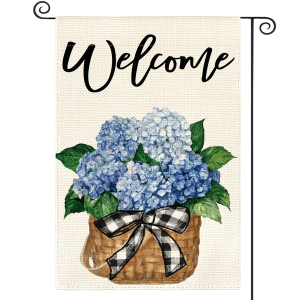 Hydrangea Spring Summer Garden Flag 12x18 Inch 1 Sided Outside, Floral Welcome