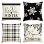 Merry Christmas Hello Winter Buffalo Plaid Snowflake Black and White Throw Pillow Cover