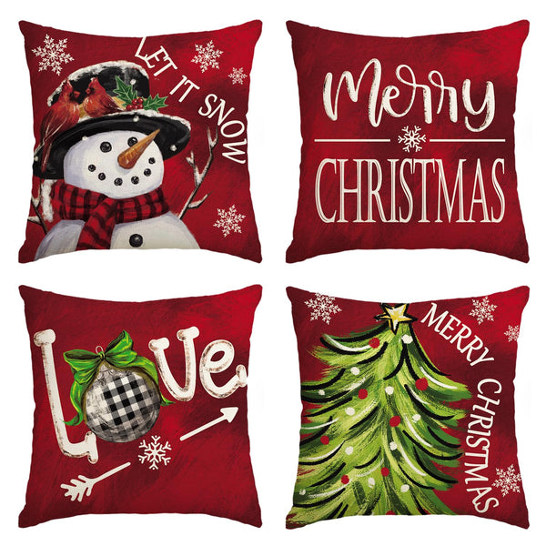 Merry Christmas Let It Snow Love Snowman Red Throw Pillow Covers, 18 x 18 Inch