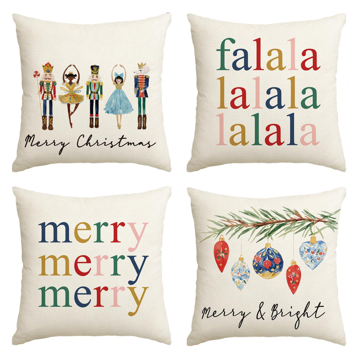 Merry Christmas Nutcracker Throw Pillow Covers, 18 x 18 Inch Winter Holiday Party Cushion Case