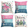 Merry Christmas Trees Balls Peace Joy Love Throw Pillow Covers, 18 x 18 Inch Merry and Bright Believe Pink Blue