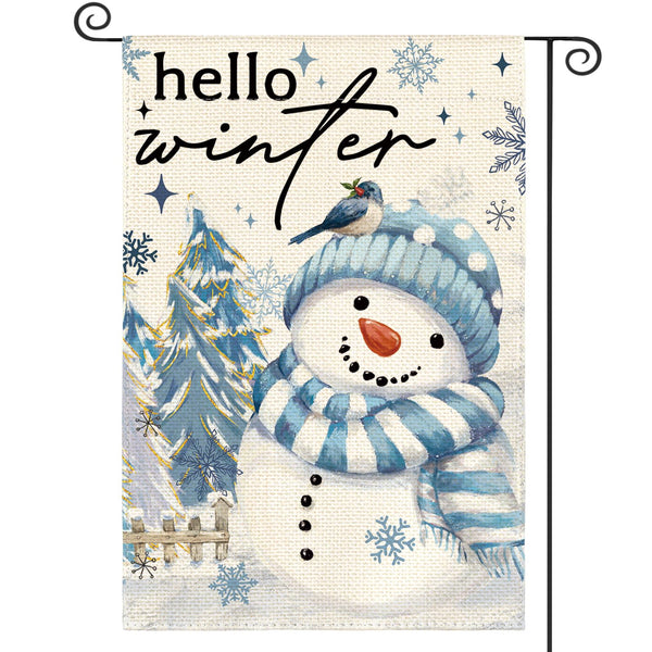 Snowman Cardinal Hello Winter Garden Flag 12x18 Inch 1 Sided, Polka Dot Winter Holiday